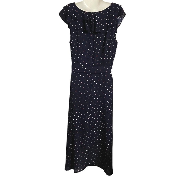 RN Studio by Ronni Nicole Navy Polka Dot Chiffon Dress Size 14 - Picture 2 of 12
